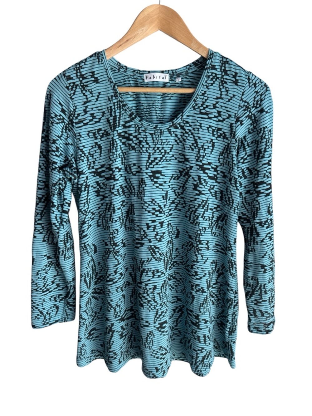 Habitat Semi-Sheer Striped Floral Top Sz S Blue Long Sleeve Shirt Minimalist EUC